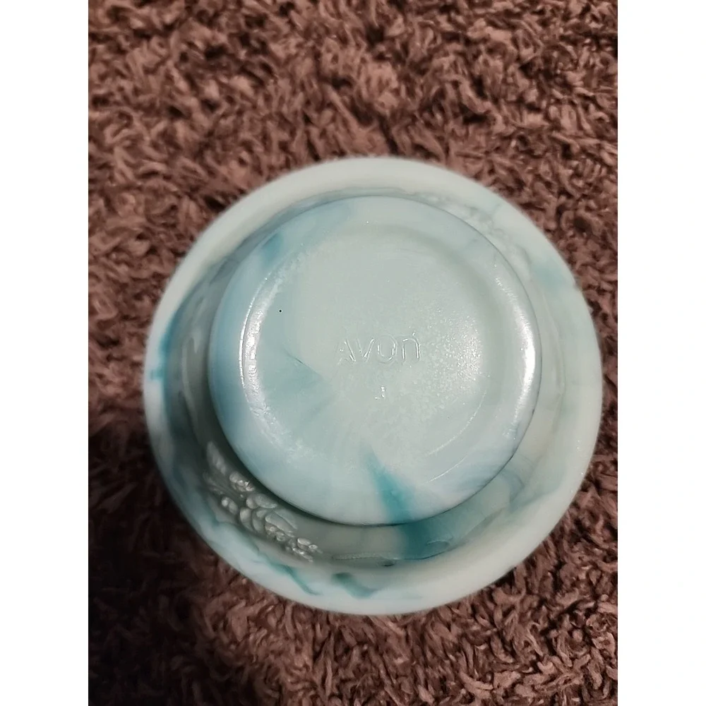 Vintage Avon Green Swirl Milk Glass‎ Rose Mini Bowl and Pitcher Set. No Topper.